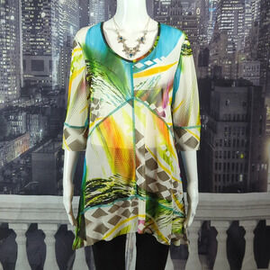 ARTEX Fashions sz L Sheer Colorful Asymmetrical "Layer a la Main" Tunic